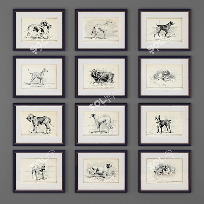 Title: Timeless Dog Breed Engravings 3D model image 2