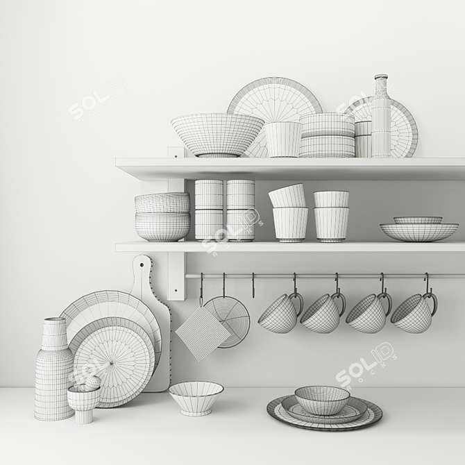 Elegant Ceramic Dish Set 3D model image 2