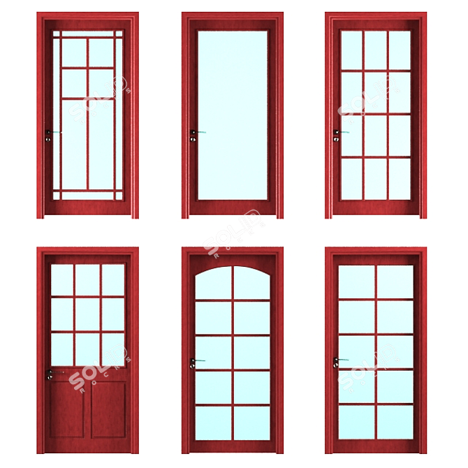 Six Pane Glass Wood Doors 3D model image 1