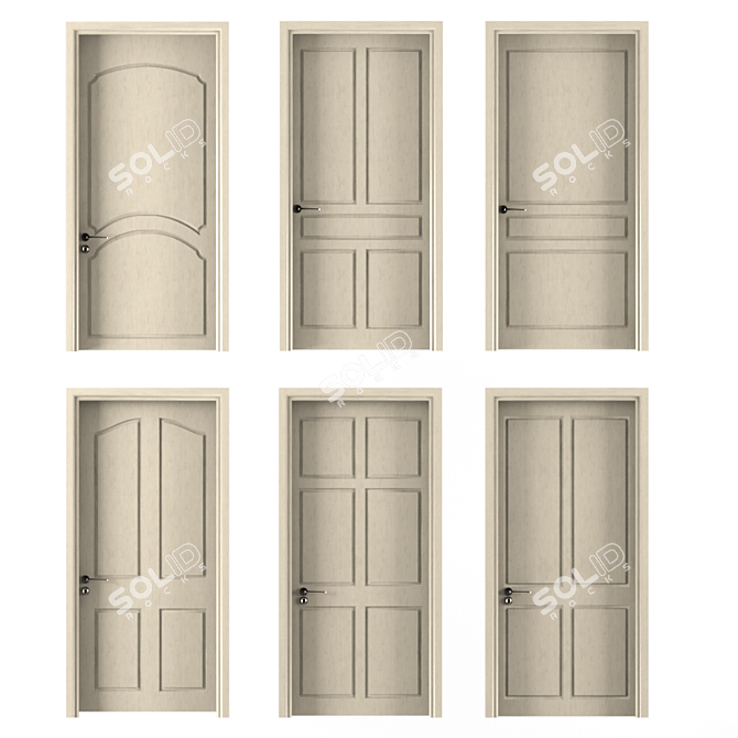 6 Beige Wood Interior Doors 3D model image 1