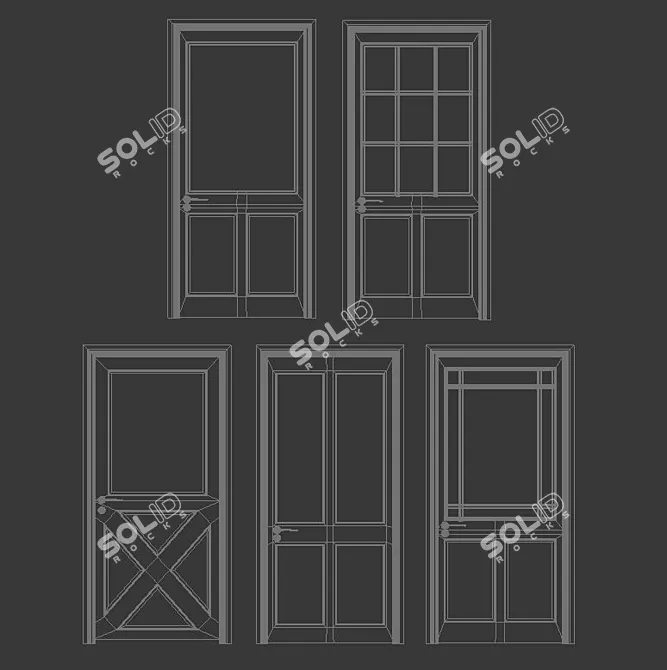 Beige Wood Pane Glass Doors 3D model image 2