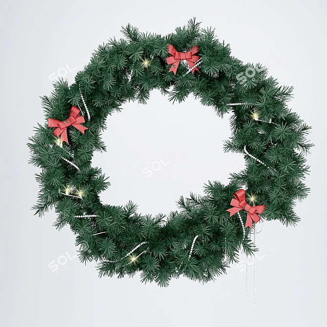 Elegant Christmas Wreath with Beads, Garland and Bows 3D model image 1