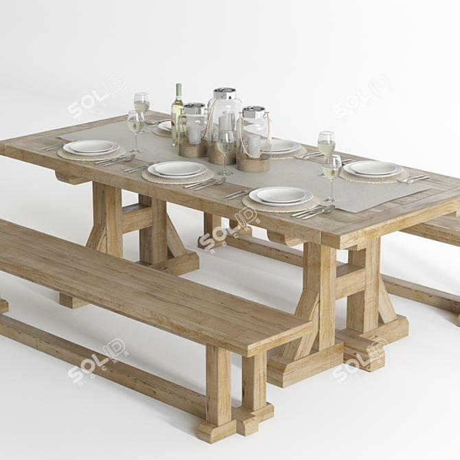 Pottery Barn Stafford - High-Detailed Dining Set 3D model image 3