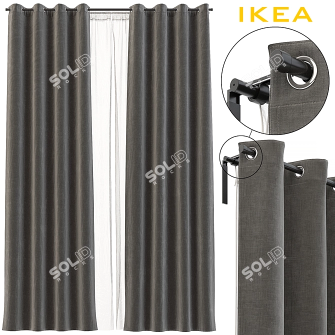 IKEA Sanela and Lill Curtains with Cornise 3D model image 1