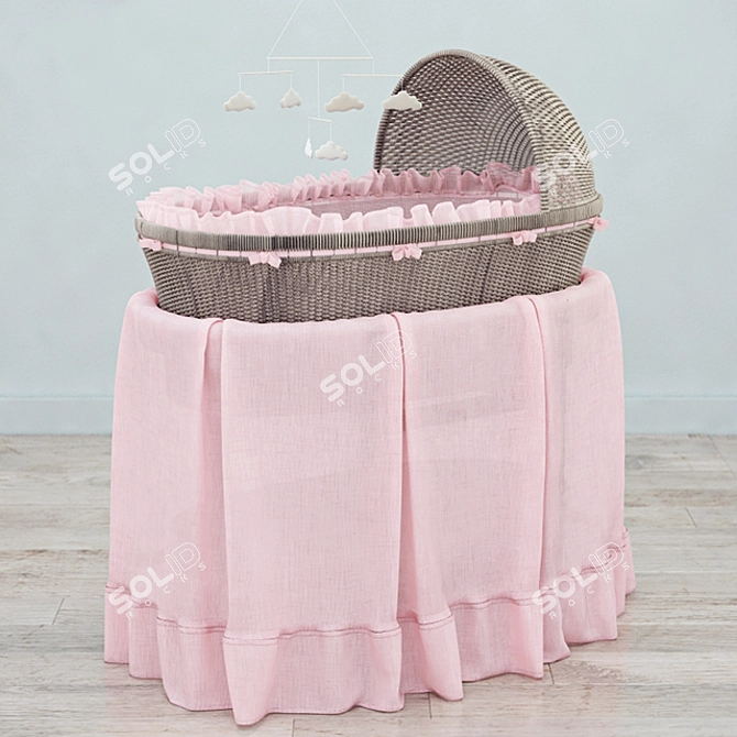 Rustic Wicker Bassinet Set 3D model image 1