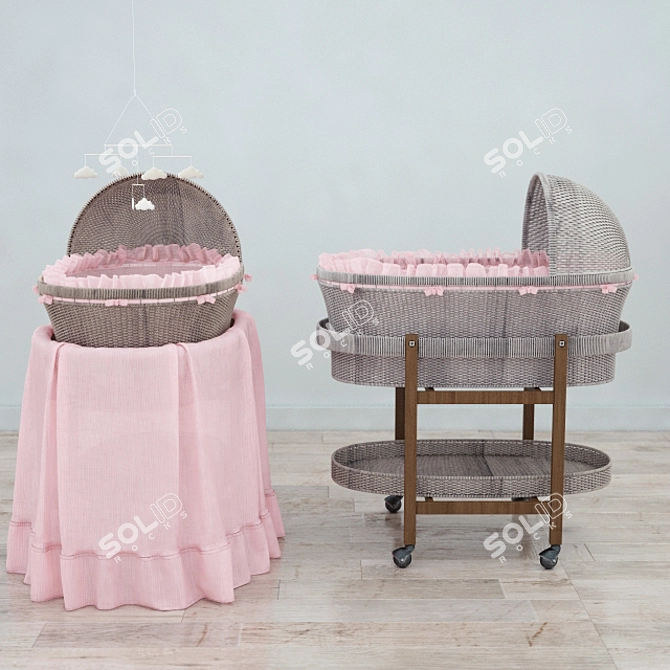 Rustic Wicker Bassinet Set 3D model image 2