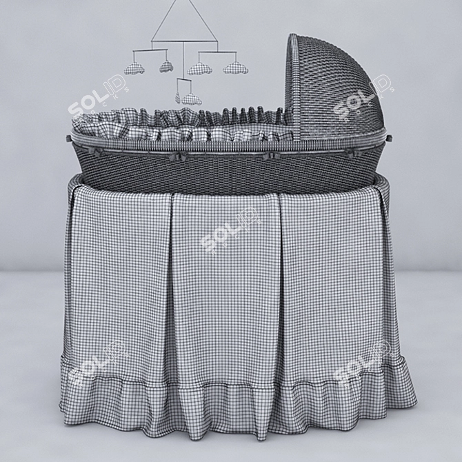 Rustic Wicker Bassinet Set 3D model image 3