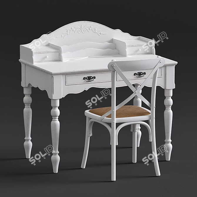 Elegant Brittany Desk & Provincial Chair 3D model image 1