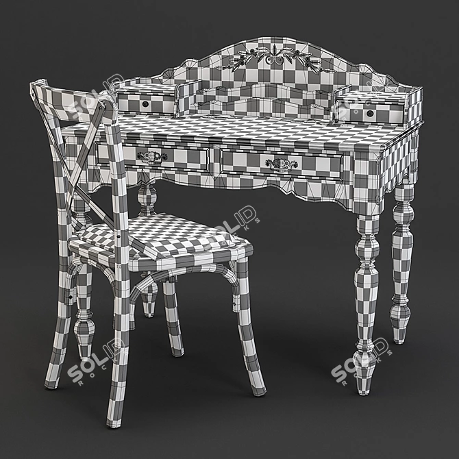 Elegant Brittany Desk & Provincial Chair 3D model image 3