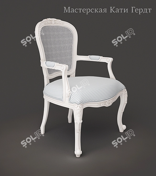 Classic Woven Armchair with Decorative Carvings 3D model image 1