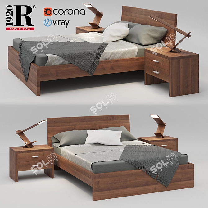 RIVA 1920 Natura 2 Bed Set: Bed, Nightstand, and K-Blade Lamp 3D model image 1