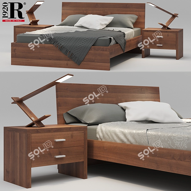 RIVA 1920 Natura 2 Bed Set: Bed, Nightstand, and K-Blade Lamp 3D model image 2