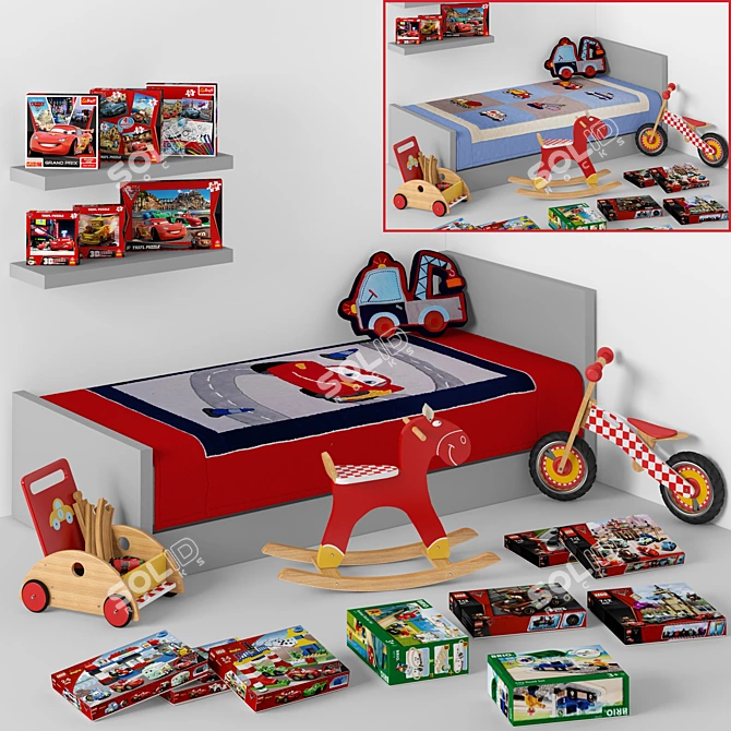 Rev up the Fun: Boy's Room Decoration Set 3D model image 1