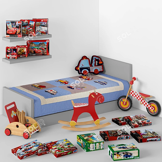 Rev up the Fun: Boy's Room Decoration Set 3D model image 2