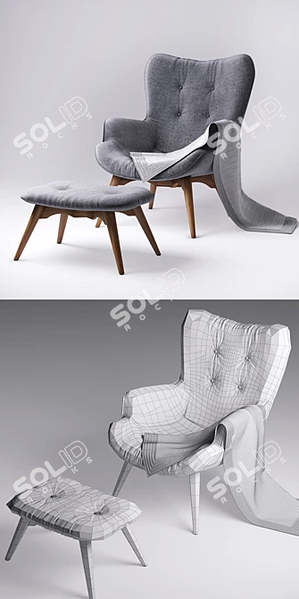 EJERSLEV Armchair with Pouf - Stylish and Comfortable 3D model image 3