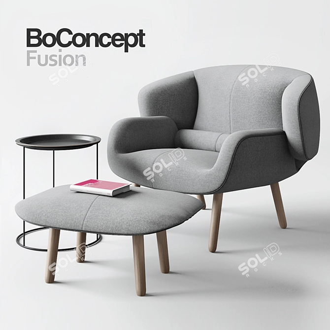 Modern Fusion Set: Chair, Footrest, Table 3D model image 1