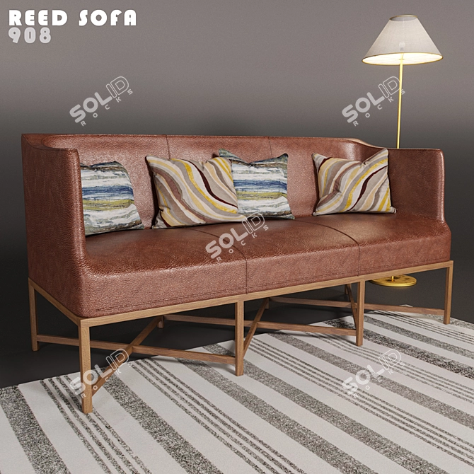 Elegant Reed Sofa Upholstered in Leather - 908 Series 3D model image 1