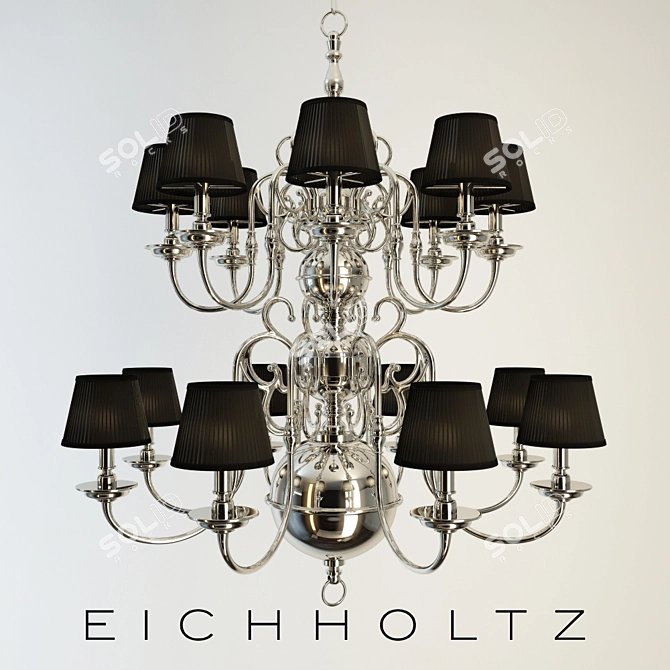 Elegant Nickel Chandelier with Black or White Shades 3D model image 1