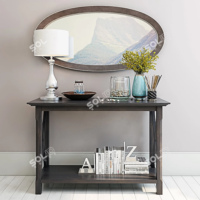 Stylish Console Set with Mirror & Lamp 3D model image 1
