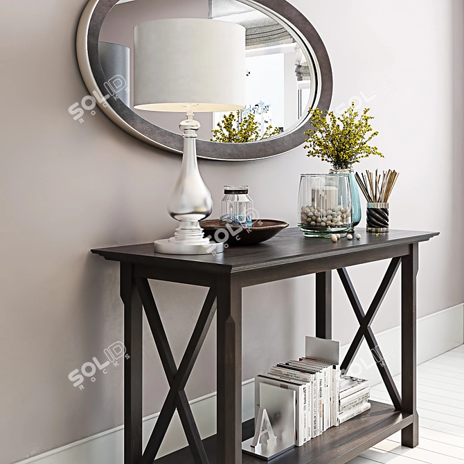 Stylish Console Set with Mirror & Lamp 3D model image 3