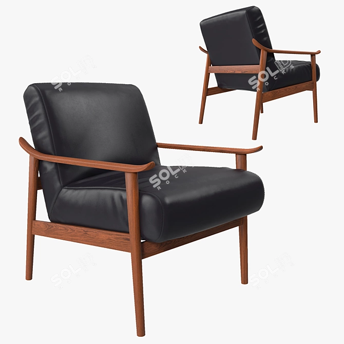 Sleek Mid-Century Leather Chair 3D model image 1