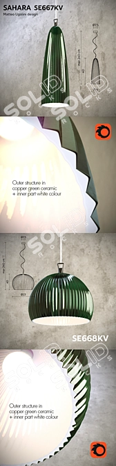 Sahara Green Ceramic Suspension Lamps 3D model image 2