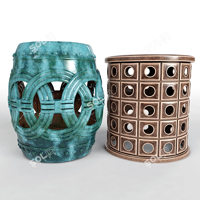 Elegant Ceramic Garden Stools 3D model image 1