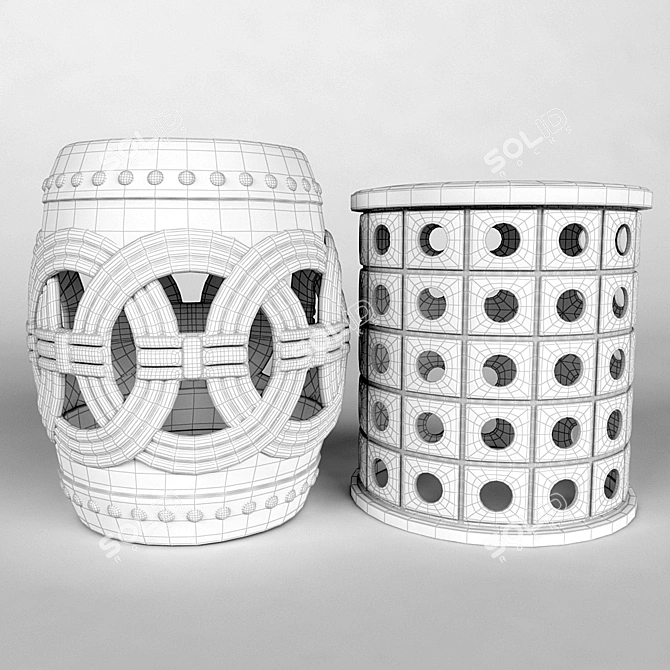 Elegant Ceramic Garden Stools 3D model image 2