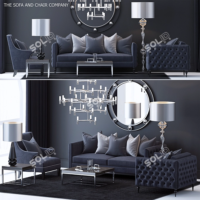 Elegant 4-Piece Furniture Set: Sofa, Chair, Table, Console 3D model image 1