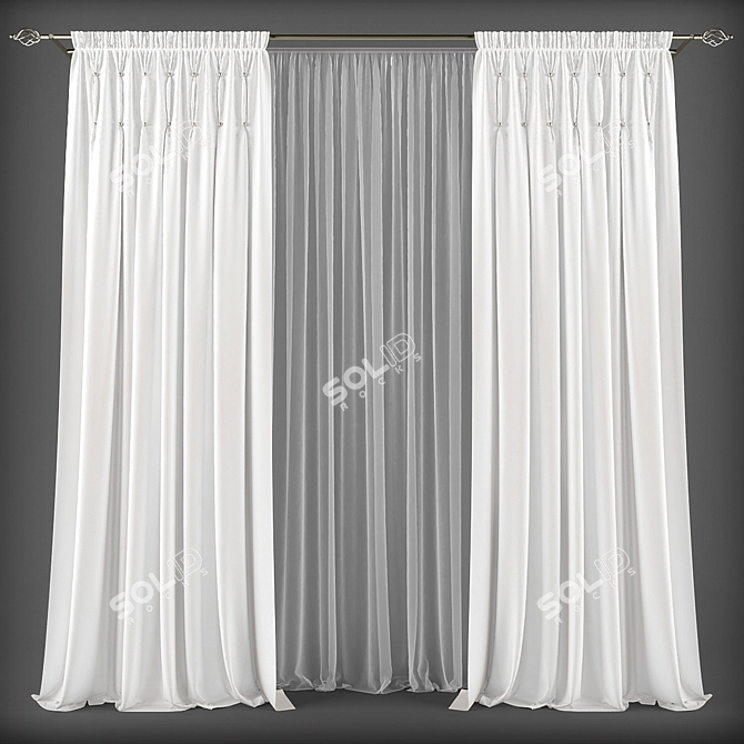 Elegant Curtains with Sheer 3D model image 1