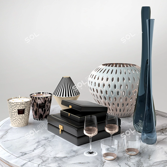 Elegant Decor Set: Boabab Candles, Harrods Glasses, Glass Vases, Jewelry Box 3D model image 2