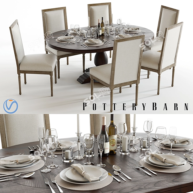 Elegant Pottery Barn Dining Set 3D model image 1