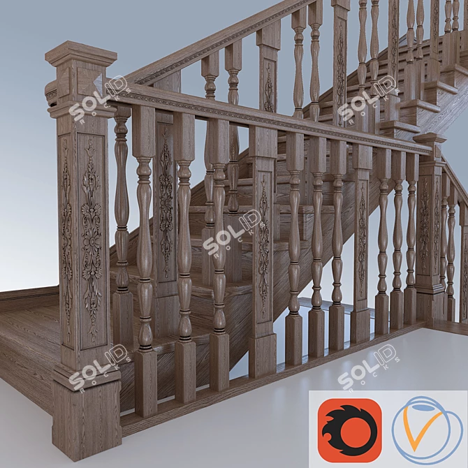 Title: Classic Oak Staircase 3D model image 1