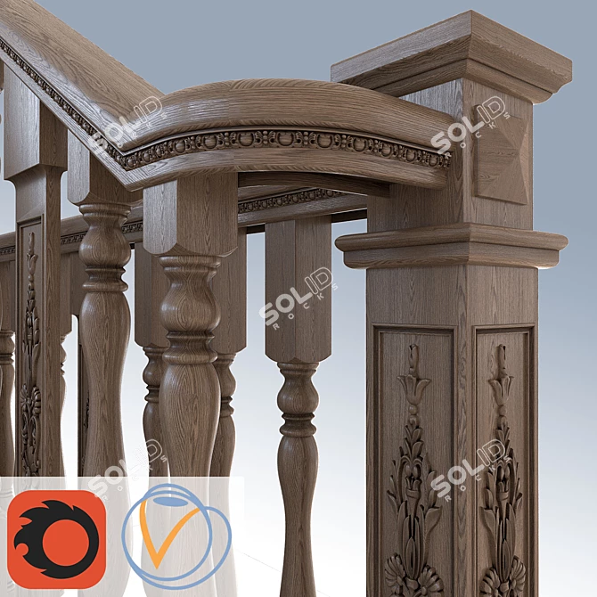 Title: Classic Oak Staircase 3D model image 2