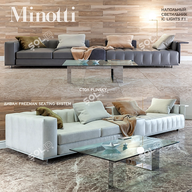 Modern Sofa with Two Options + Stylish Lamp 3D model image 1