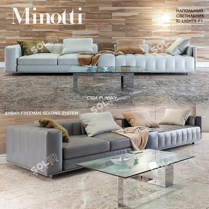 Modern Sofa with Two Options + Stylish Lamp 3D model image 2