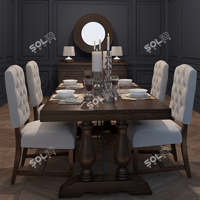 Elegant Dining Set & Stunning Table Lamp 3D model image 1