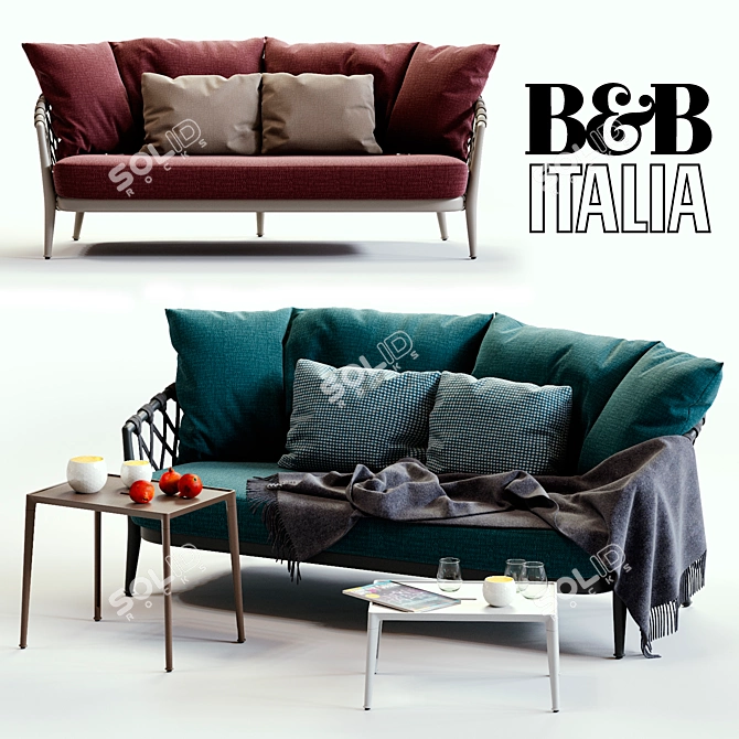 Title: B&B Italia ERICA Blue & Red Sofa 3D model image 1