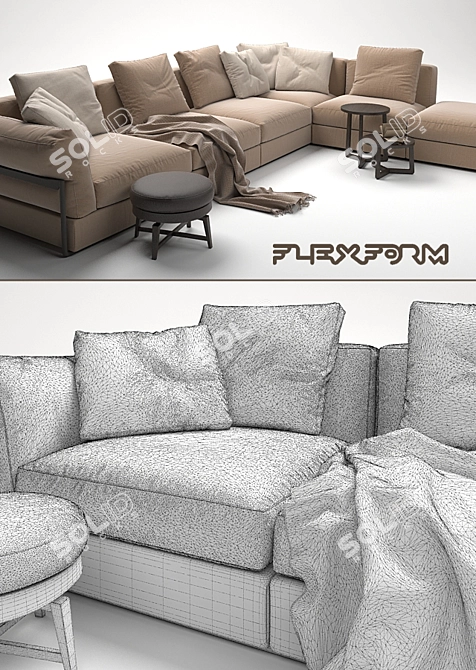 Flexform Zeno Sofa Bundle: Jiff Tables, Feel Good Pouf 3D model image 3