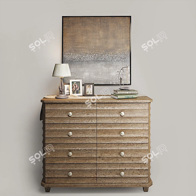 Elegant Walnut Chest with Ribbed Front 3D model image 1