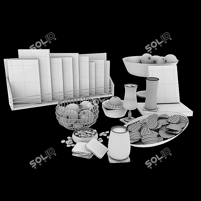 Fruitful Delights: Books, Bowls & Beverages 3D model image 3