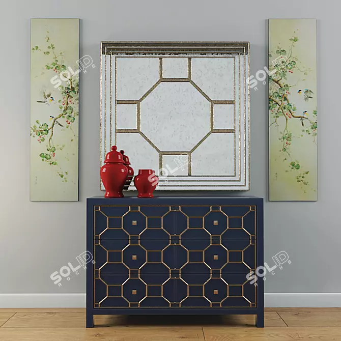  "Artevaluce" Chest Console in Blue (Includes Mirror and Panels) 3D model image 1