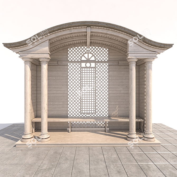 White and Dark Wood Arbour 3D model image 1