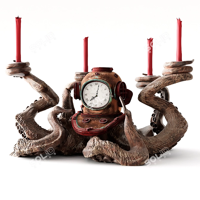 Octopus Clock & Candlestick: Exquisite Octopus-themed Home Decor 3D model image 1