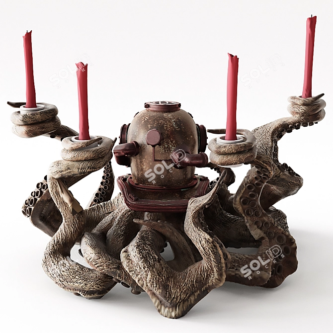 Octopus Clock & Candlestick: Exquisite Octopus-themed Home Decor 3D model image 2