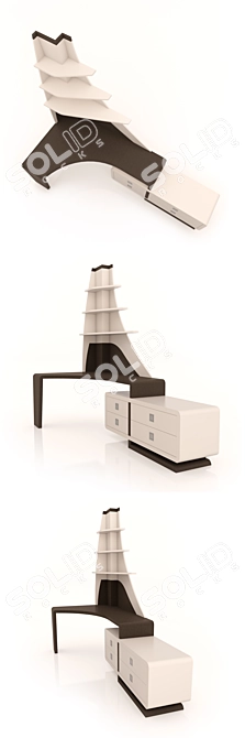 Elegant Corner Desk with Asymmetric Shelves - Art Way 3D model image 2
