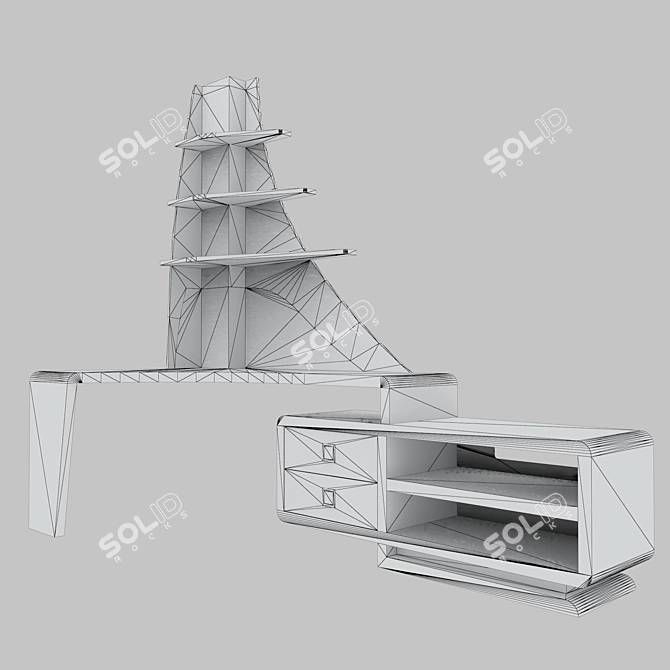 Elegant Corner Desk with Asymmetric Shelves - Art Way 3D model image 3