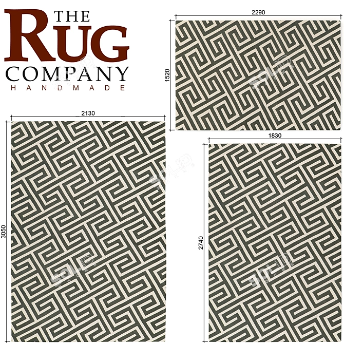 Sleek Slate Shag Rug Set 3D model image 2