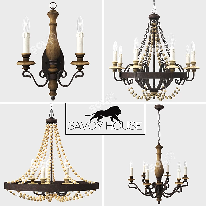 Savoy House Mallory 6-Light Fossil Stone Chandelier 3D model image 1