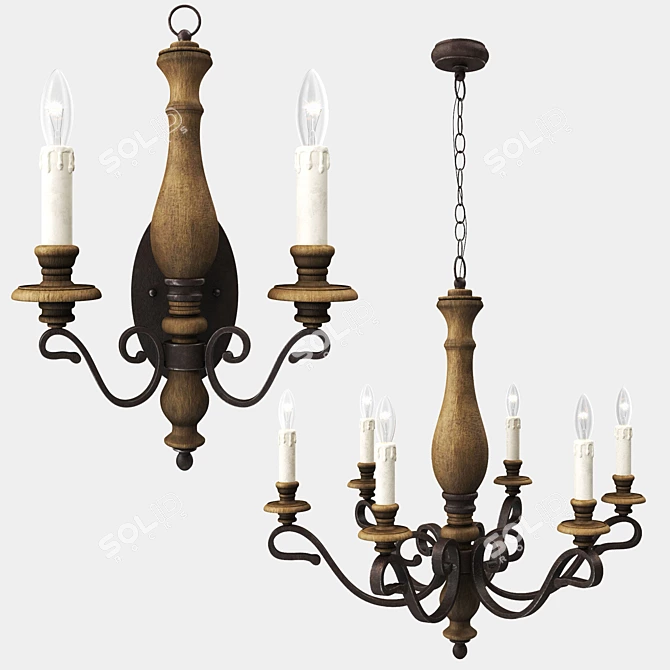 Savoy House Mallory 6-Light Fossil Stone Chandelier 3D model image 2